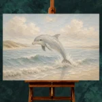 Pale Blue & Sand Dolphin Coastal Kids Wall Art Canvas Print - Image 2