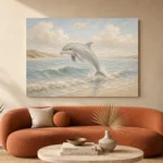 Pale Blue & Sand Dolphin Coastal Kids Wall Art Canvas Print - Image 3
