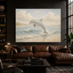 Pale Blue & Sand Dolphin Coastal Kids Wall Art Canvas Print - Image 4