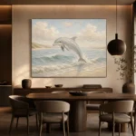 Pale Blue & Sand Dolphin Coastal Kids Wall Art Canvas Print - Image 5
