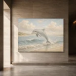 Pale Blue & Sand Dolphin Coastal Kids Wall Art Canvas Print - Image 6