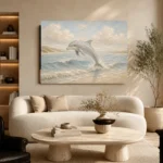 Pale Blue & Sand Dolphin Coastal Kids Wall Art Canvas Print - Image 7