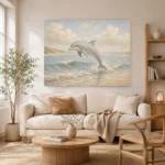 Pale Blue & Sand Dolphin Coastal Kids Wall Art Canvas Print - Image 8