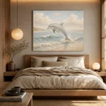 Pale Blue & Sand Dolphin Coastal Kids Wall Art Canvas Print - Image 9