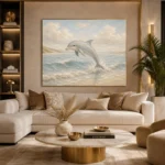 Pale Blue & Sand Dolphin Coastal Kids Wall Art Canvas Print - Image 10
