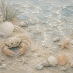 Pale Blue & Coral Tide Pool Crab Coastal Kids Wall Art Canvas Print