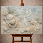 Pale blue and muted coral gentle Coastal Kids Wall Art print for elegant interiors. No text or watermarks in design.