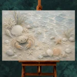 Pale Blue & Coral Tide Pool Crab Coastal Kids Wall Art Canvas Print - Image 2