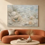 Pale Blue & Coral Tide Pool Crab Coastal Kids Wall Art Canvas Print - Image 3