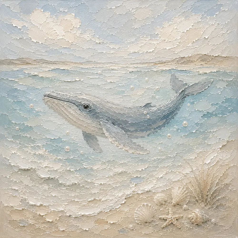 Pale Blue Baby Whale Coastal Kids Wall Art Canvas Print
