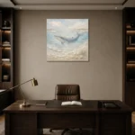 Pale Blue Baby Whale Coastal Kids Wall Art Canvas Print displayed in a contemporary gallery-inspired room