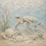Pale Blue & Sea Glass Sea Turtle Coastal Kids Wall Art Canvas Print