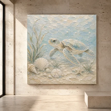 Pale blue and sea glass soothing Coastal Kids Wall Art print for elegant interiors. No text or watermarks in design.