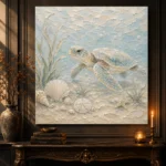 Pale Blue & Sea Glass Sea Turtle Coastal Kids Wall Art Canvas Print - Image 2
