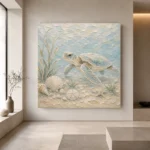 Pale Blue & Sea Glass Sea Turtle Coastal Kids Wall Art Canvas Print - Image 4