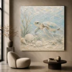 Pale Blue & Sea Glass Sea Turtle Coastal Kids Wall Art Canvas Print - Image 5