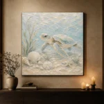 Pale Blue & Sea Glass Sea Turtle Coastal Kids Wall Art Canvas Print - Image 6