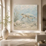 Pale Blue & Sea Glass Sea Turtle Coastal Kids Wall Art Canvas Print - Image 8