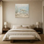 Pale Blue & Sea Glass Sea Turtle Coastal Kids Wall Art Canvas Print showcased in an elegant minimalist interior