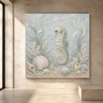 Pale blue and muted aqua calm Coastal Kids Wall Art print for elegant interiors. No text or watermarks in design.