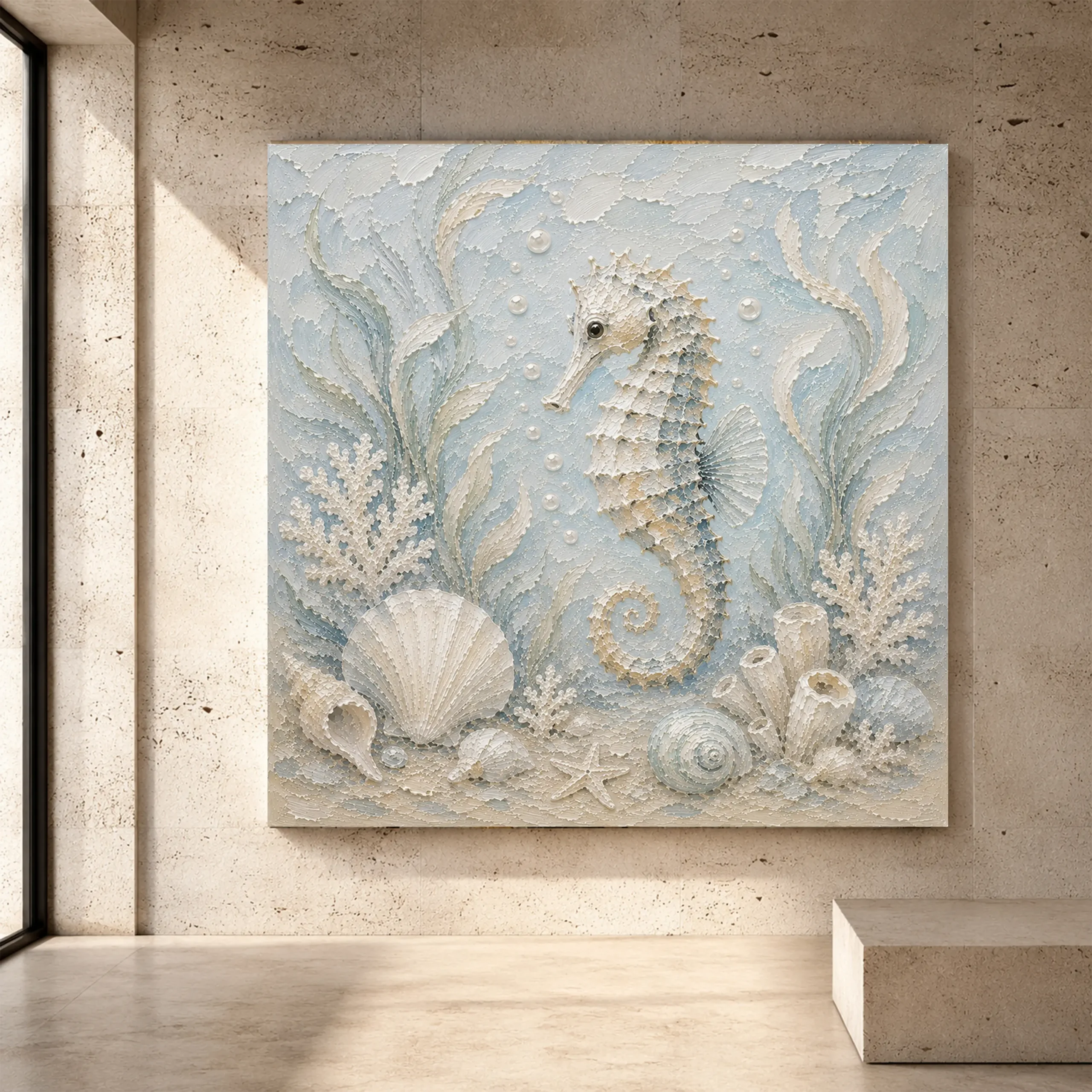 Premium Wall Art Kare Html Edition – KIDSROOM078 Image 1 Pale blue and muted aqua calm Coastal Kids Wall Art print for elegant interiors. No text or watermarks in design.