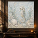 Pale Blue & Aqua Shell Garden Seahorse Coastal Kids Wall Art Canvas Print - Image 2