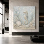 Pale Blue & Aqua Shell Garden Seahorse Coastal Kids Wall Art Canvas Print - Image 3