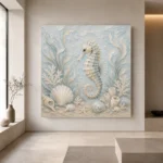 Pale Blue & Aqua Shell Garden Seahorse Coastal Kids Wall Art Canvas Print - Image 4