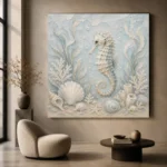 Pale Blue & Aqua Shell Garden Seahorse Coastal Kids Wall Art Canvas Print - Image 5
