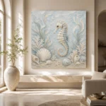 Pale Blue & Aqua Shell Garden Seahorse Coastal Kids Wall Art Canvas Print - Image 8