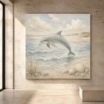 Pale blue and sand peaceful Coastal Kids Wall Art print for elegant interiors. No text or watermarks in design.