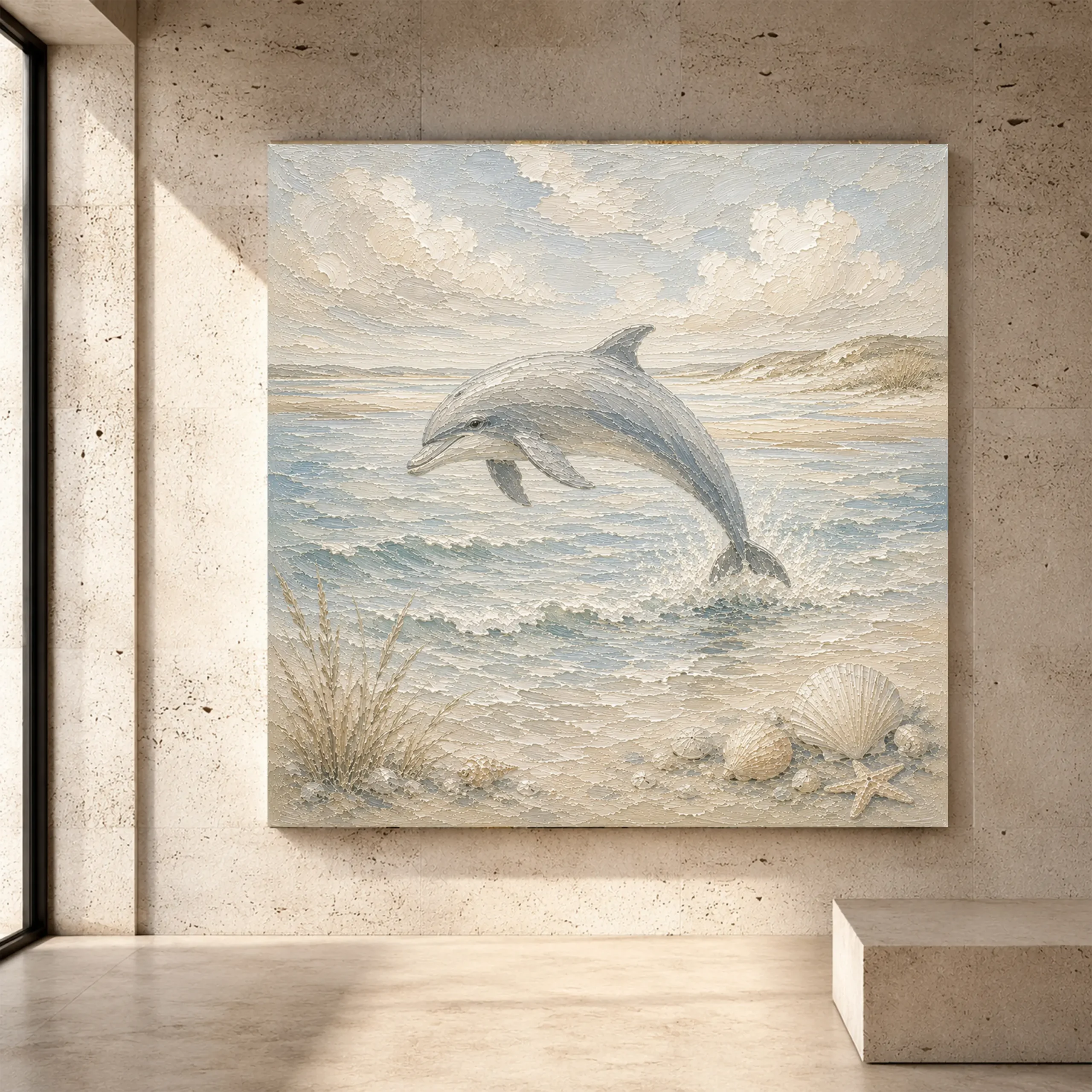 Premium Wall Art Kare Html Edition – KIDSROOM079 Image 1 Pale blue and sand peaceful Coastal Kids Wall Art print for elegant interiors. No text or watermarks in design.