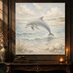 Pale Blue Sandbar Dolphin Coastal Kids Wall Art Canvas Print - Image 2