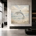 Pale Blue Sandbar Dolphin Coastal Kids Wall Art Canvas Print - Image 3