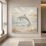 Pale Blue Sandbar Dolphin Coastal Kids Wall Art Canvas Print - Image 4