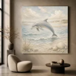 Pale Blue Sandbar Dolphin Coastal Kids Wall Art Canvas Print - Image 5