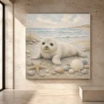 Pale blue and driftwood serene Coastal Kids Wall Art print for elegant interiors. No text or watermarks in design.