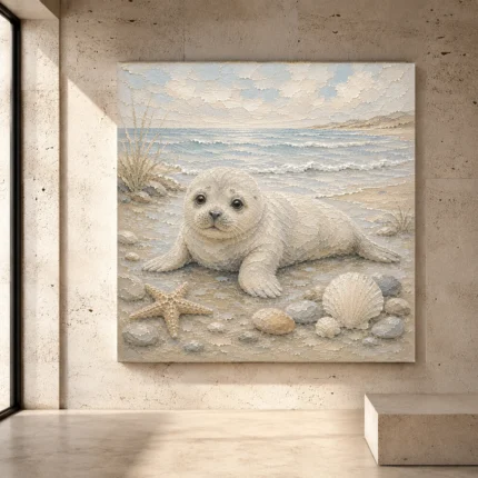 Pale blue and driftwood serene Coastal Kids Wall Art print for elegant interiors. No text or watermarks in design.