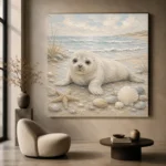 Pale Blue & Driftwood Baby Seal Coastal Kids Wall Art Canvas Print - Image 5