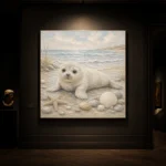 Pale Blue & Driftwood Baby Seal Coastal Kids Wall Art Canvas Print - Image 7