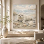Pale Blue & Driftwood Baby Seal Coastal Kids Wall Art Canvas Print - Image 8
