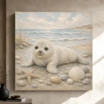 Pale Blue & Driftwood Baby Seal Coastal Kids Wall Art Canvas Print - Image 9