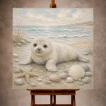 Pale Blue & Driftwood Baby Seal Coastal Kids Wall Art Canvas Print - Image 10