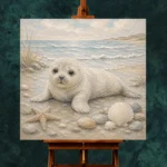 Pale Blue & Driftwood Baby Seal Coastal Kids Wall Art Canvas Print - Image 11