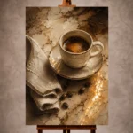 Espresso brown and caramel Coffee Wall Art print for elegant interiors. No text or watermarks in design.