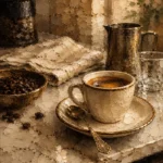 Espresso & Antique Brass Coffee Wall Art Canvas Print
