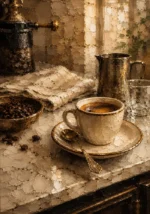 Espresso & Antique Brass Coffee Wall Art Canvas Print