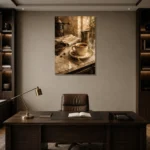 Espresso & Antique Brass Coffee Wall Art Canvas Print displayed in a contemporary gallery-inspired room