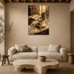 Espresso & Antique Brass Coffee Wall Art Canvas Print presented in a sophisticated home setting