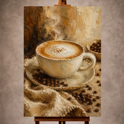 Caramel and toasted almond Coffee Wall Art print for elegant interiors. No text or watermarks in design.